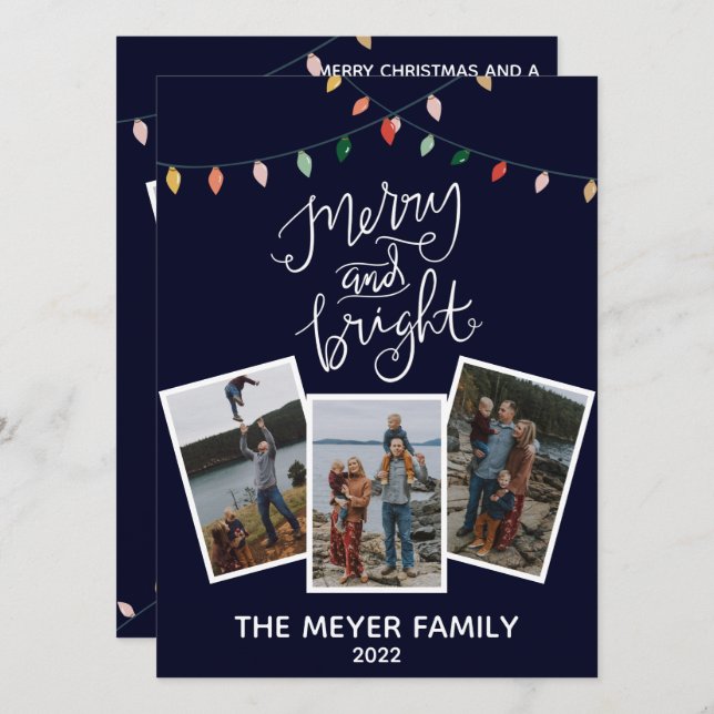 Elegant Midnatt Blå Glada och Ljus Ljus Julkort (Fram/baksida)