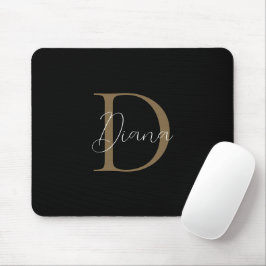 Elegant Midnight Black Mossy Guld-skript Monogram Musmatta