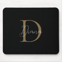 Elegant Midnight Black Mossy Guld-skript Monogram