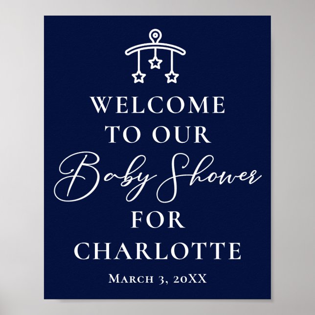 Elegant Midnight Blue Baby Shower Personlig Poster (Framsidan)