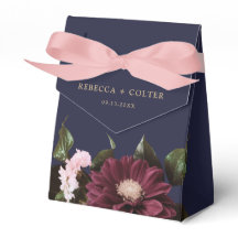 Elegant Midnight Blue Burgundy Blommigt Bröllop