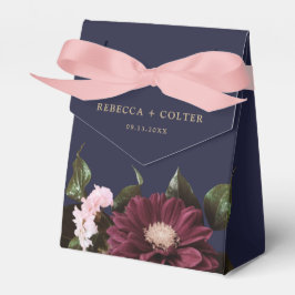 Elegant Midnight Blue Burgundy Blommigt Bröllop Presentaskar