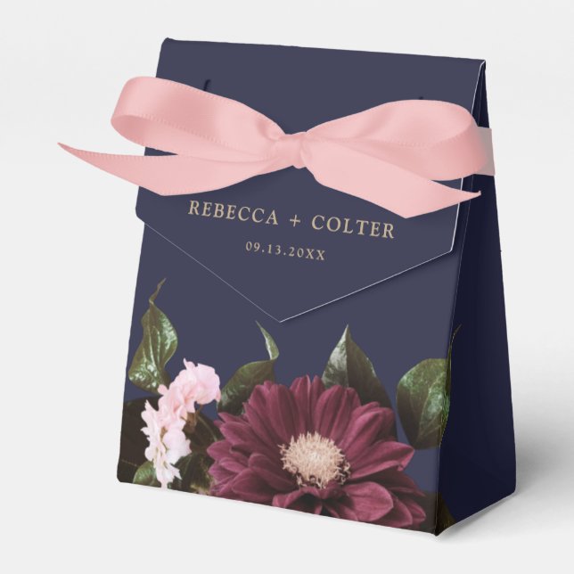 Elegant Midnight Blue Burgundy Blommigt Bröllop Presentaskar (Framsidan Sidan)