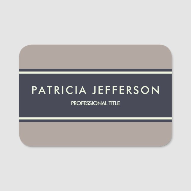 Elegant Midnight Blue & Earthy Brown: Modern Badge Namnbricka (Framsida)
