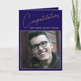 Elegant Midnight Blue Graduation Photo Card Kort