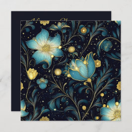 Elegant Midnight Blue & Guld Blommigt jul Julkort