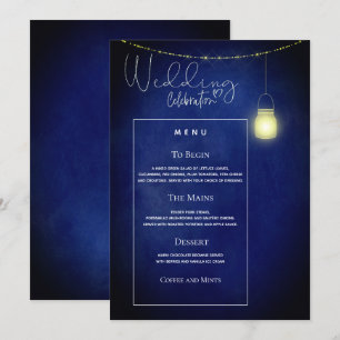 Elegant Midnight Blue Masonjär Bröllopsmeny Kort