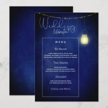 Elegant Midnight Blue Murakruk Bröllopsmeny Kort