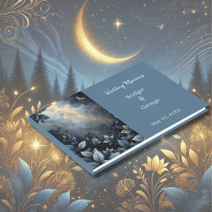 Elegant Midnight Blue och Guld Forest Bröllop Gästböcker