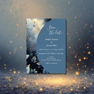 Elegant Midnight Blue och Guld Forest Bröllop Inbjudningar