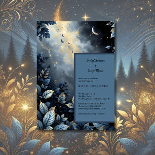 Elegant Midnight Blue och Guld Forest Bröllop Inbjudningar