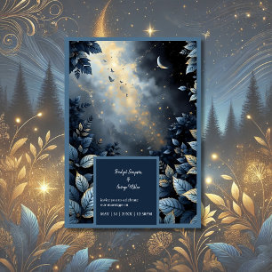 Elegant Midnight Blue och Guld Forest Bröllop Inbjudningar