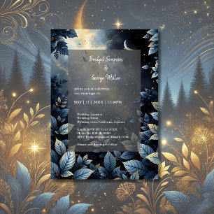 Elegant Midnight Blue och Guld Forest Bröllop Inbjudningar