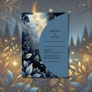 Elegant Midnight Blue och Guld Forest Bröllop Inbjudningar