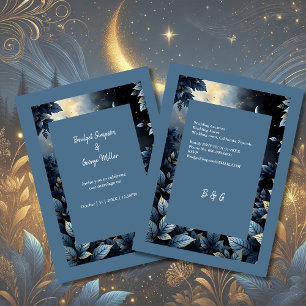 Elegant Midnight Blue och Guld Forest Bröllop Inbjudningar