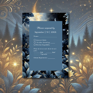 Elegant Midnight Blue och Guld Forest Bröllop OSA Kort