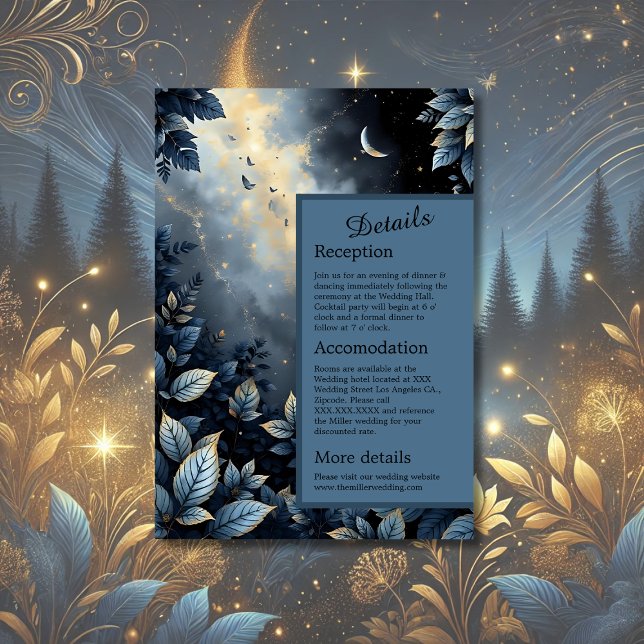 Elegant Midnight Blue och Guld Forest Bröllop Tilläggskort (Skapare uppladdad)