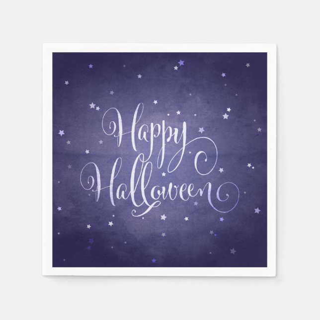 Elegant Midnight Blue Stars Happy halloween Pappersservett (Framsidan)
