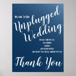 Elegant Midnight Blue Unplugged Bröllop Sign Poster