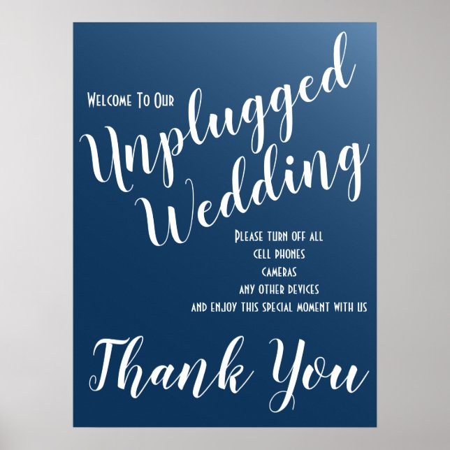Elegant Midnight Blue Unplugged Bröllop Sign Poster (Framsidan)