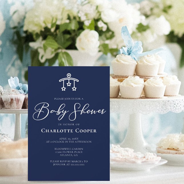 Elegant Midnight Blue White Baby Shower Inbjudningar (Skapare uppladdad)