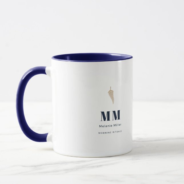 Elegant Midnight Navy Botanisk Fern Anpassat Namn Mugg (Vänster)