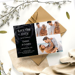 Elegant Midnight Rose Black & White Wedding Photo Spara Datumet