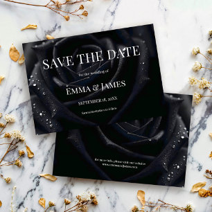 Elegant Midnight Rose Svart & Vitt Blommigt Bröllo Spara Datumet