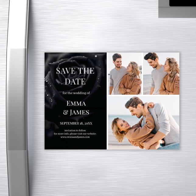 Elegant Midnight Rose Wedding Photo Save The Date Magnetisk Inbjudningskort (Skapare uppladdad)
