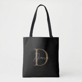 Elegant Midnight Svart Mossig Guld Script Monogram Tygkasse