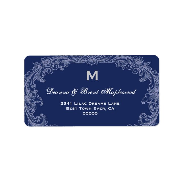 Elegant Midnight Vintage Monogram B454 Adressetikett (Framsidan)