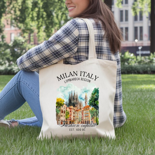 Elegant Milan Italy Cityscape Watercolor  Tygkasse (Skapare uppladdad)