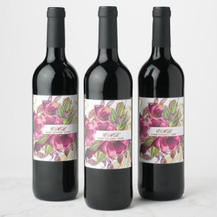 Elegant Milestone Birthday Burgundy Blommigt Chic Vinflaska Etikett