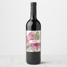 Elegant Milestone Birthday Burgundy Blommigt Chic Vinflaska Etikett