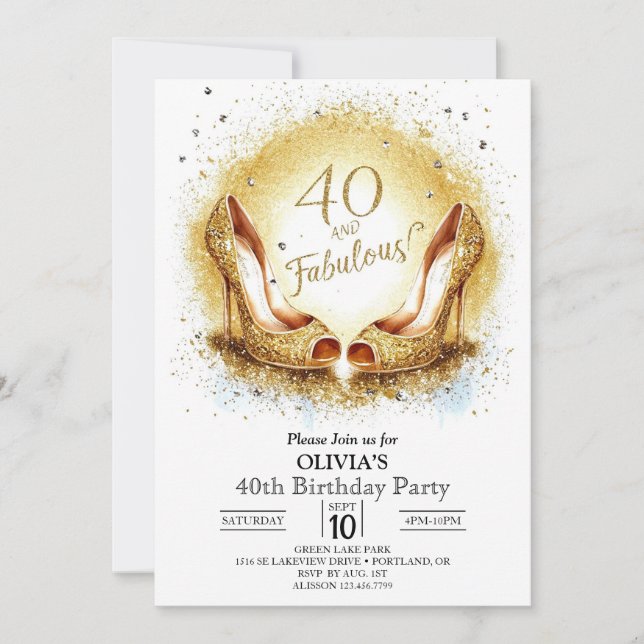 Elegant Milestone Digital Guld 40:e födelsedagen Inbjudningar (Framsida)