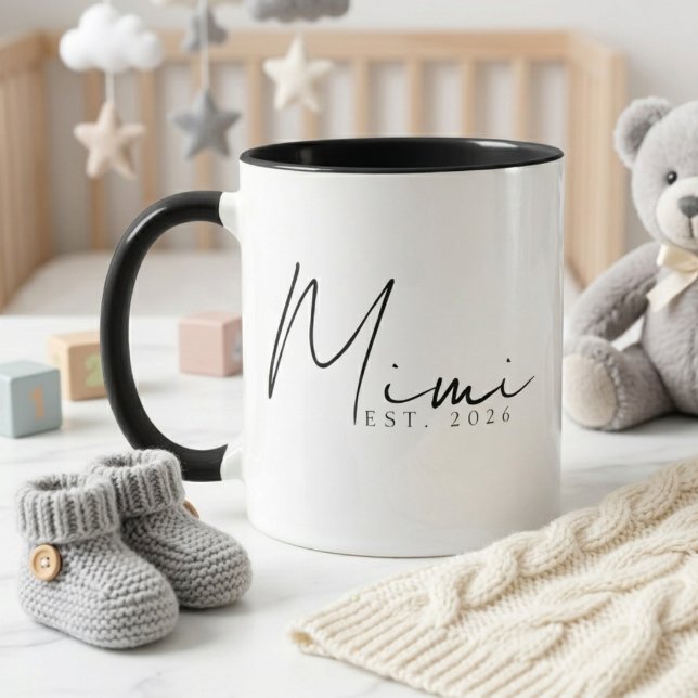 Elegant Mimi EST År Minimalt Skriptdesign Mugg (Skapare uppladdad)