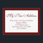 Elegant Min Nya Adress Kantad Burgunderröd & Vit Tilläggskort<br><div class="desc">Håll dina vänner och familj uppdaterade med din nya adress med hjälp av dessa enkla och eleganta inklusionskort. En enkel anteckning lyder "Min nya adress" högst upp med en vacker, traditionell typsnittsstil. Använd mallfälten för att lägga till alla dina uppgifter och anpassa designen för eget bruk. Den mörka burgunderröda texten...</div>