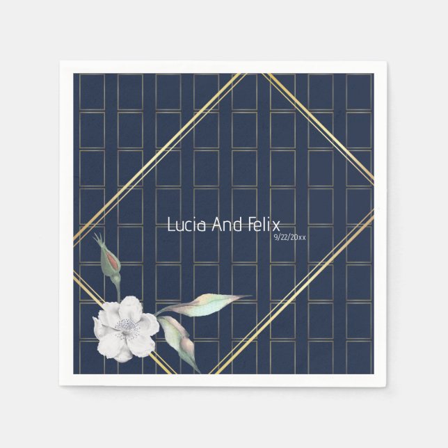 Elegant: Mini Blommigt Bröllop i Ram vid Guldet fl Pappersservett (Framsidan)