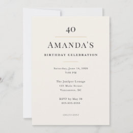 Elegant Minimal 40-årsfirande Inbjudningar