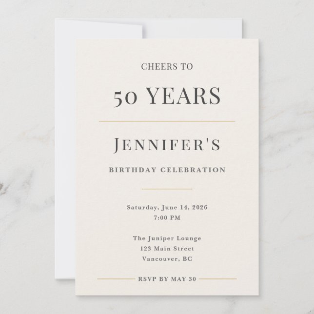 Elegant Minimal 50-årsfirande Inbjudningar (Framsida)
