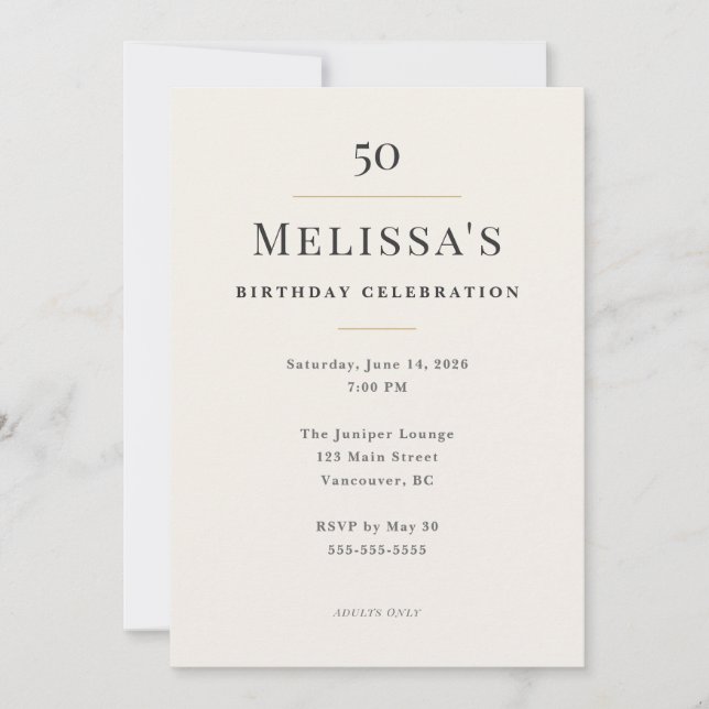 Elegant Minimal 50-årsfirande Inbjudningar (Framsida)