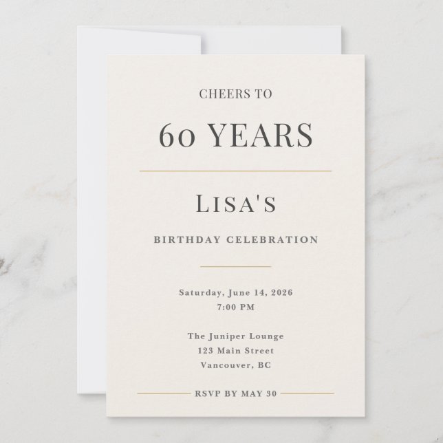 Elegant Minimal 60-årsfirande Inbjudningar (Framsida)