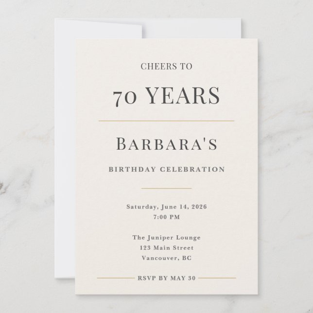 Elegant Minimal 70-årsfirande Inbjudningar (Framsida)