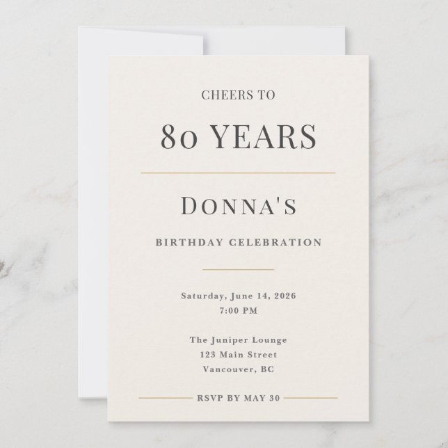 Elegant Minimal 80-årsfirande Inbjudningar (Framsida)