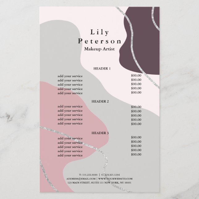 Elegant minimal abstrakt silver glitter flygblad (Framsidan)
