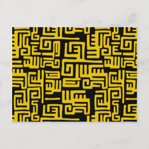 Elegant Minimal African Tribal Mönster Gult Line Vykort