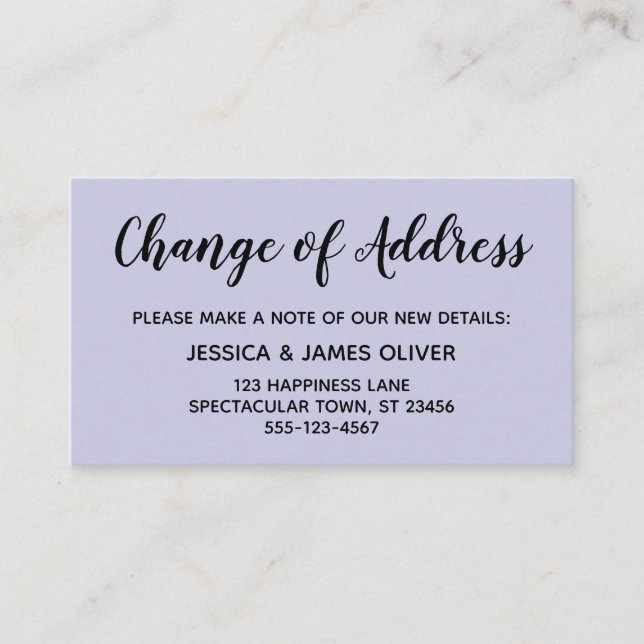 Elegant, minimal ändring av Adress Lavender Card Tilläggskort (Framsida)