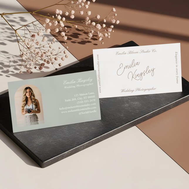 Elegant Minimal Båge Foto Bröllopsfotograf Visitkort (Elegant Minimal Arch Photo Wedding Photographer Business Card)