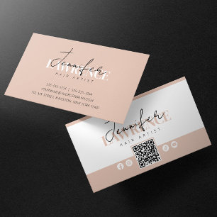 Elegant Minimal Biege Trendig Hårstylist QR-kod Visitkort