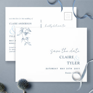 Elegant Minimal, Blå Bröllops Karta Save The Date Vykort